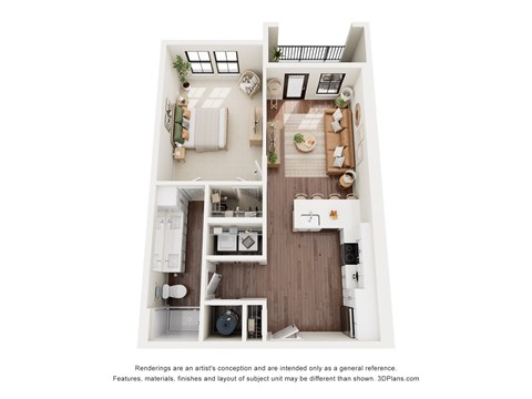 Floor plan for 1 bed, 1 bath, 741 sqft